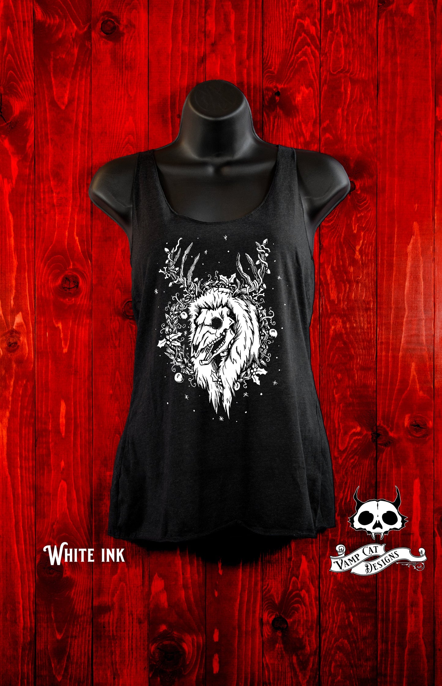Yule Skull Deer Tank Top-Flowy-Witchy Christmas-Animal Skull Art-Christmas Shirt-Graphic Tee-Dark Holiday-Buck Skulls-Original Illustration
