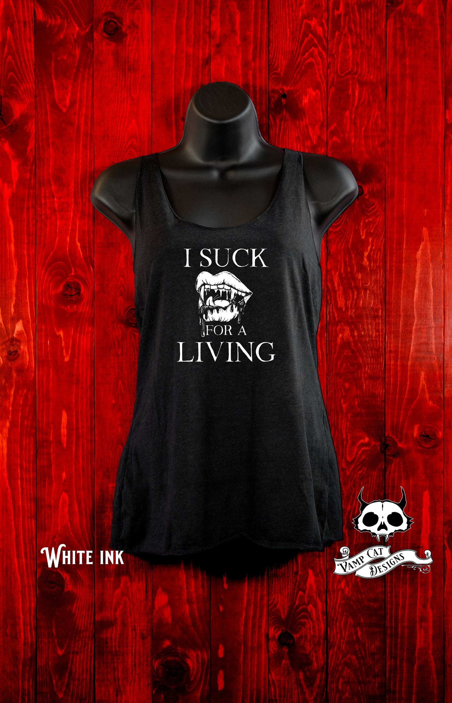 I Suck For A Living Tank Top-Gothic Tees-Vampire Graphic Art Shirt-Lust-Vampire Bloody Lips-Vampire Shirt-Adult Pun Shirt-Racer Back Tank