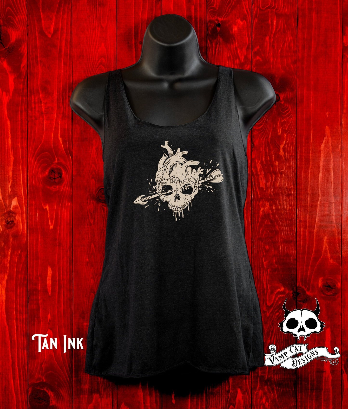 Anatomical Skull Heart Tank Top Racer Back-Gothic Love Graphic Tee-Bloody Heart-Skulls And Love-Arrow Through The Heart Shirt-Flowy Tank