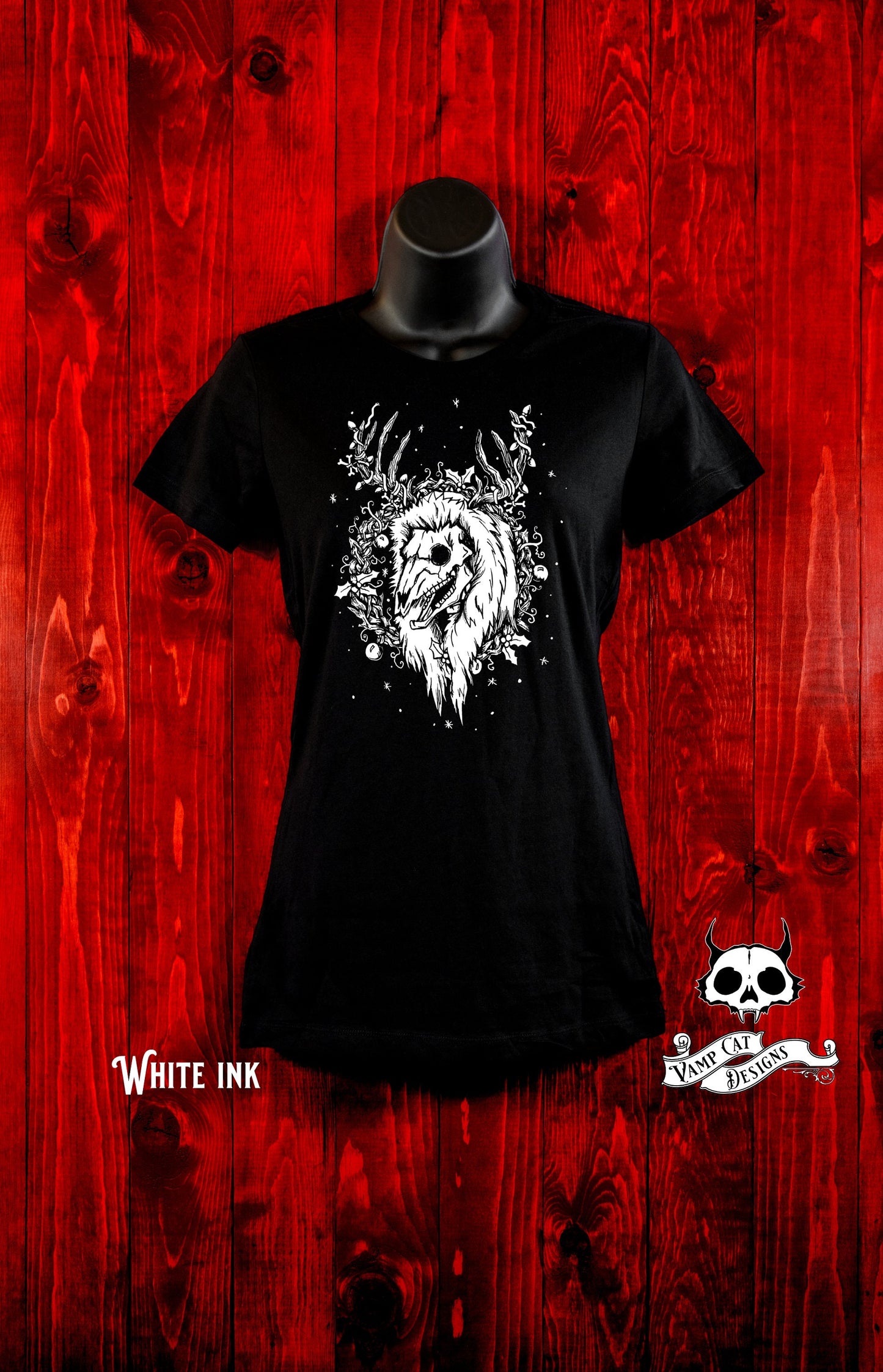 Yule Skull Deer T-shirt-Women's-Witchy Christmas-Animal Skull Art-Christmas Shirt-Graphic Tee-Dark Holiday-Buck Skulls-Original Illustration