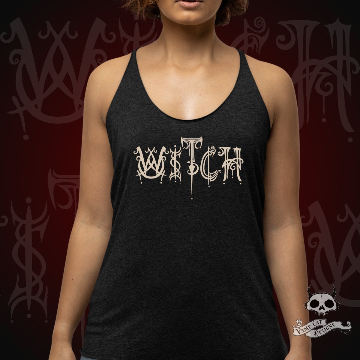 Witch Shirt-Tank Top-Witch Word-Illustration-Hand Drawn Letters-Witchy-Dark Apparel-Occult Tees-Witch Gothic Tee-Magic Crafts-Word Shirts