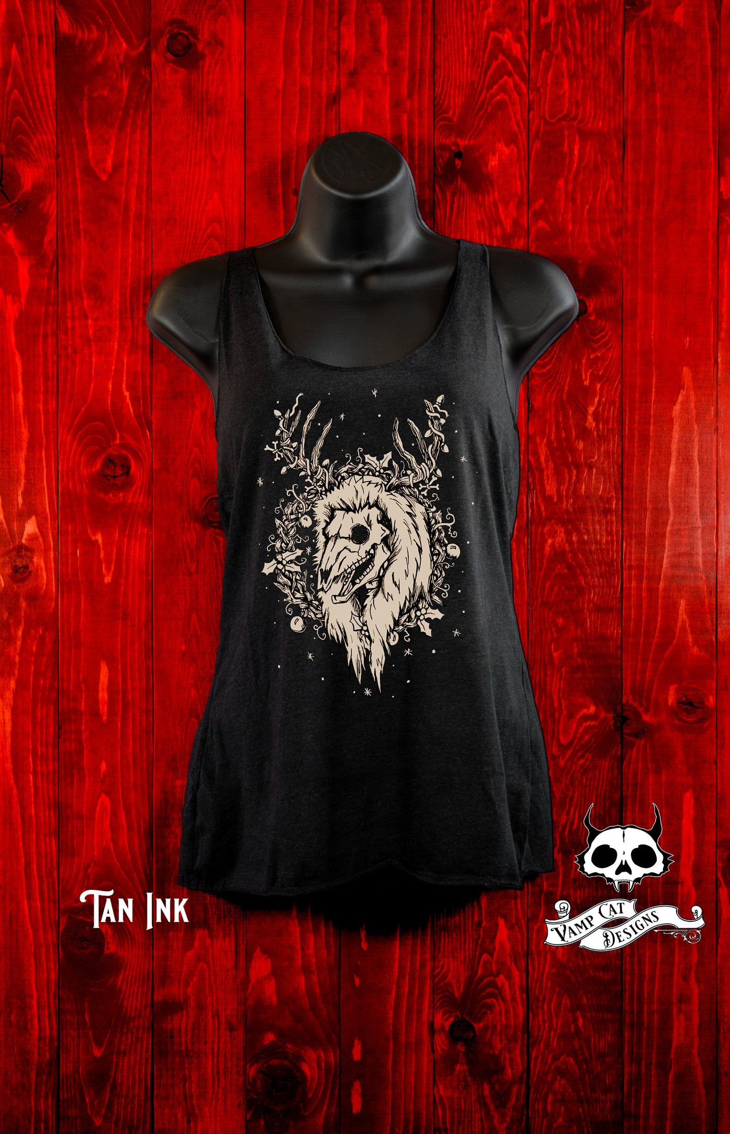 Yule Skull Deer Tank Top-Flowy-Witchy Christmas-Animal Skull Art-Christmas Shirt-Graphic Tee-Dark Holiday-Buck Skulls-Original Illustration