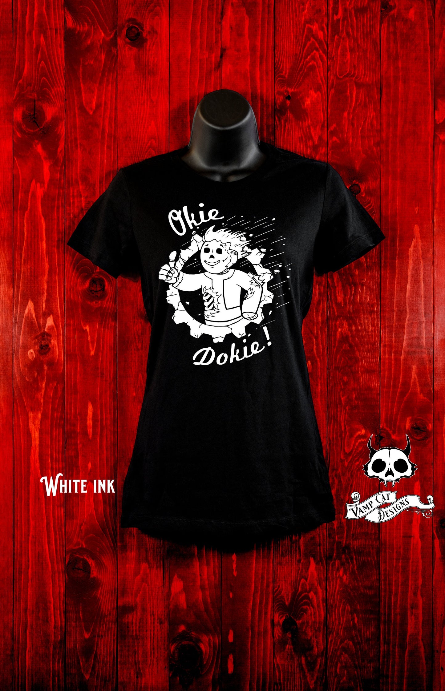Okie Dokie Shirt-Women's Tee-Gamer Fan Art-Fall-Out Inspired Art-Post Apocalyptic T-shirt-Dark Humor-Video Game Art-Hand Drawn Design Shirt