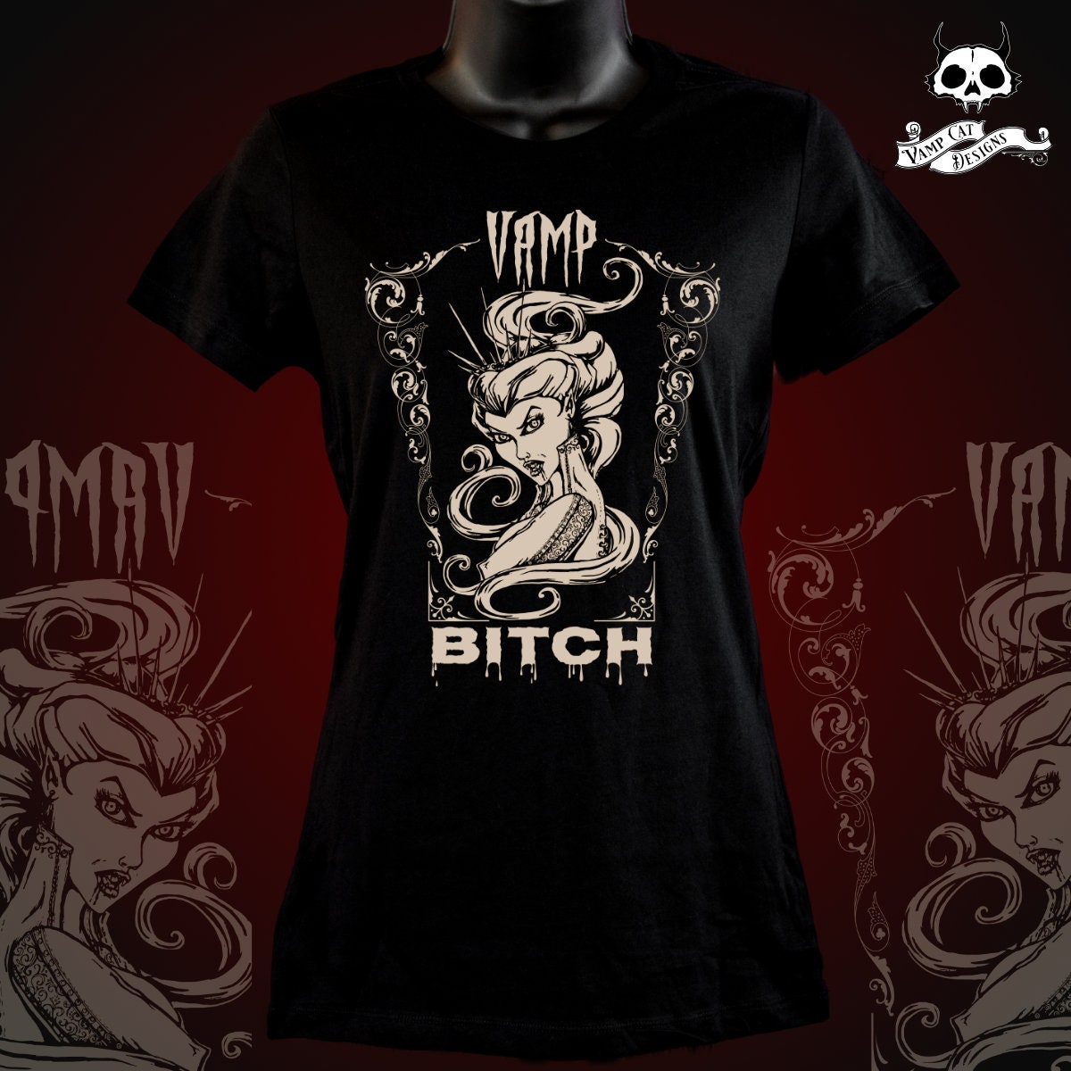 Vamp Bitch-T-Shirt-Women's-Horror Art-Dark Apparel-Vampire Women's Top-Gothic Tee-Vampire Art-Dark Humor T-Shirt-Attitude Tee-Vampire Gifts
