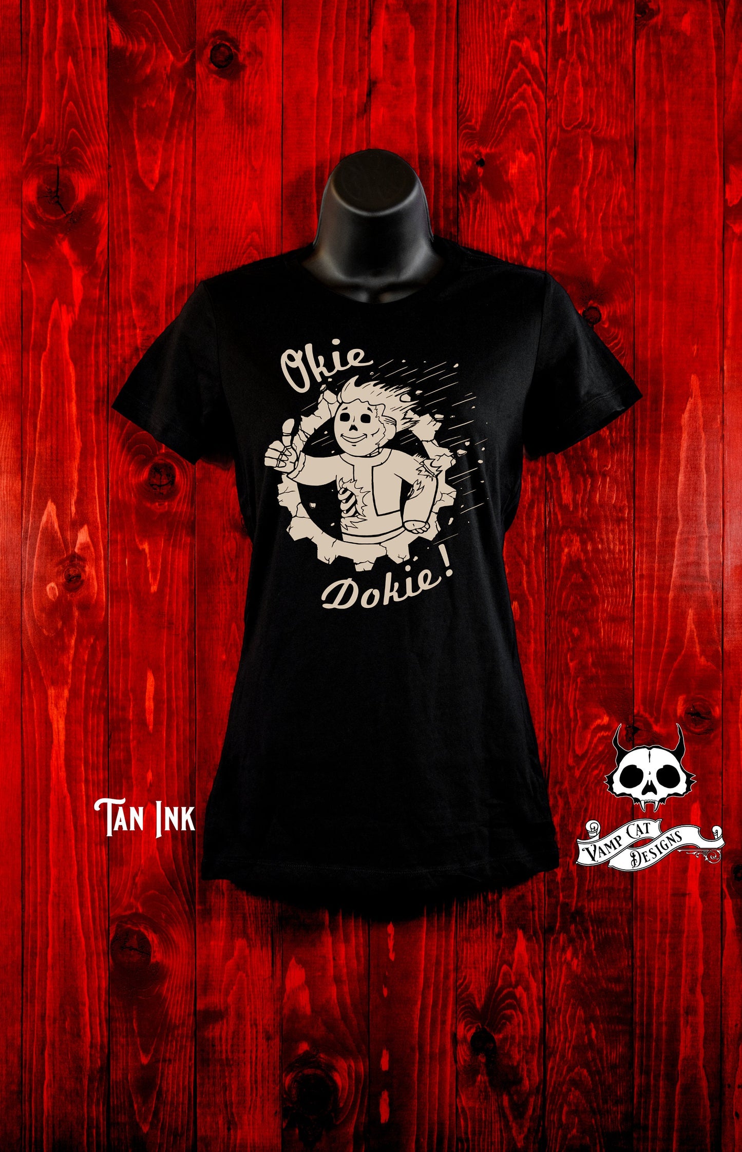 Okie Dokie Shirt-Women's Tee-Gamer Fan Art-Fall-Out Inspired Art-Post Apocalyptic T-shirt-Dark Humor-Video Game Art-Hand Drawn Design Shirt
