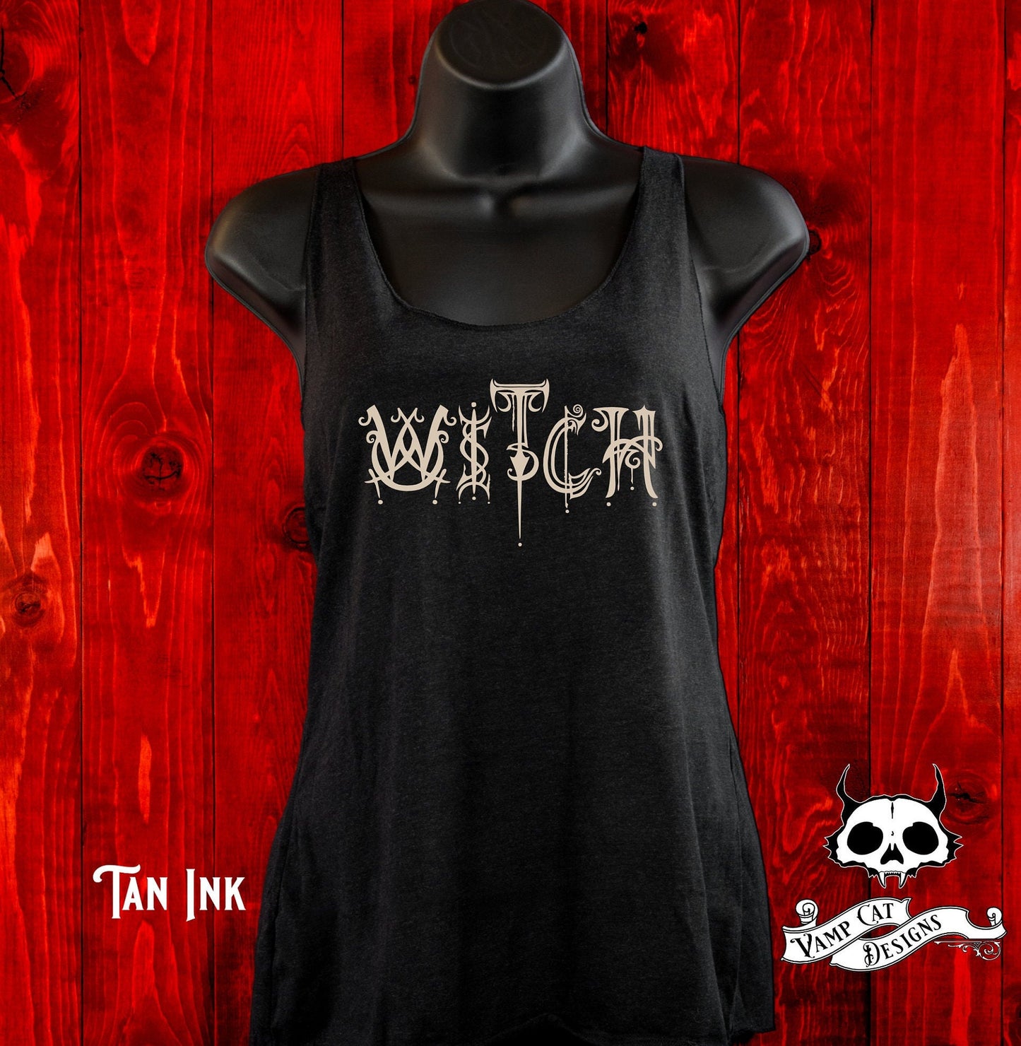 Witch Shirt-Tank Top-Witch Word-Illustration-Hand Drawn Letters-Witchy-Dark Apparel-Occult Tees-Witch Gothic Tee-Magic Crafts-Word Shirts