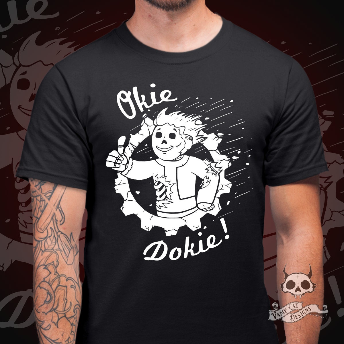Okie Dokie Shirt-Unisex Tee-Gamer Fan Art- Fallout Inspired Art-Post Apocalyptic T-shirt-Dark Humor-Video Game Art-Hand Drawn Design Shirt