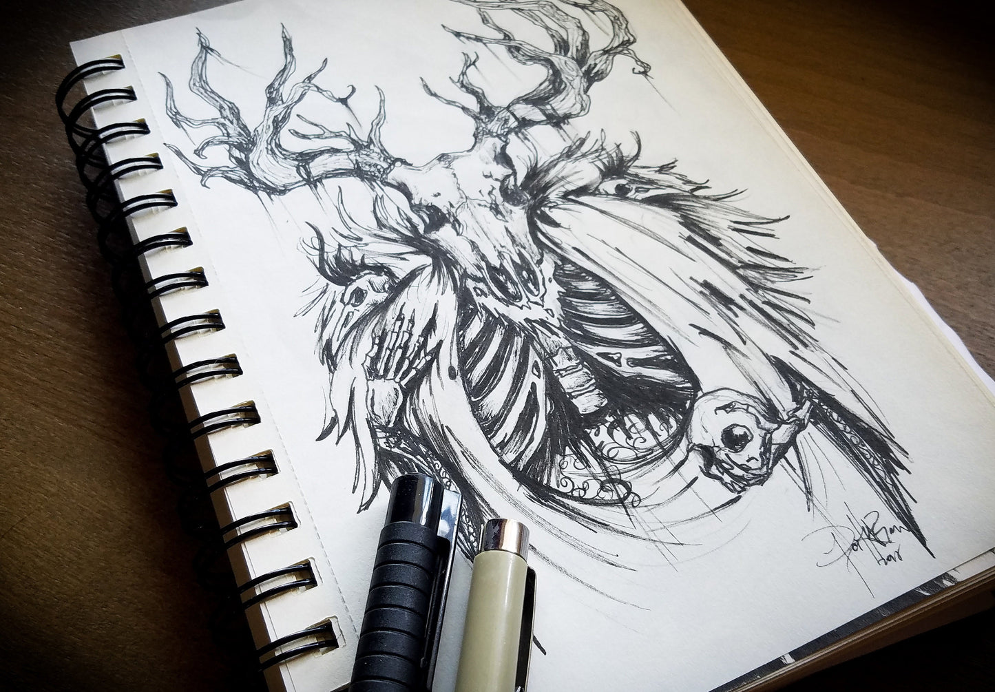 Necromancer-Unisex T-Shirt-Buck Skull-Illustration-Art Shirt-Witchy-Dark Apparel-Occult Tees-Men and Women-Gothic Tee-Magic-Animal Skull