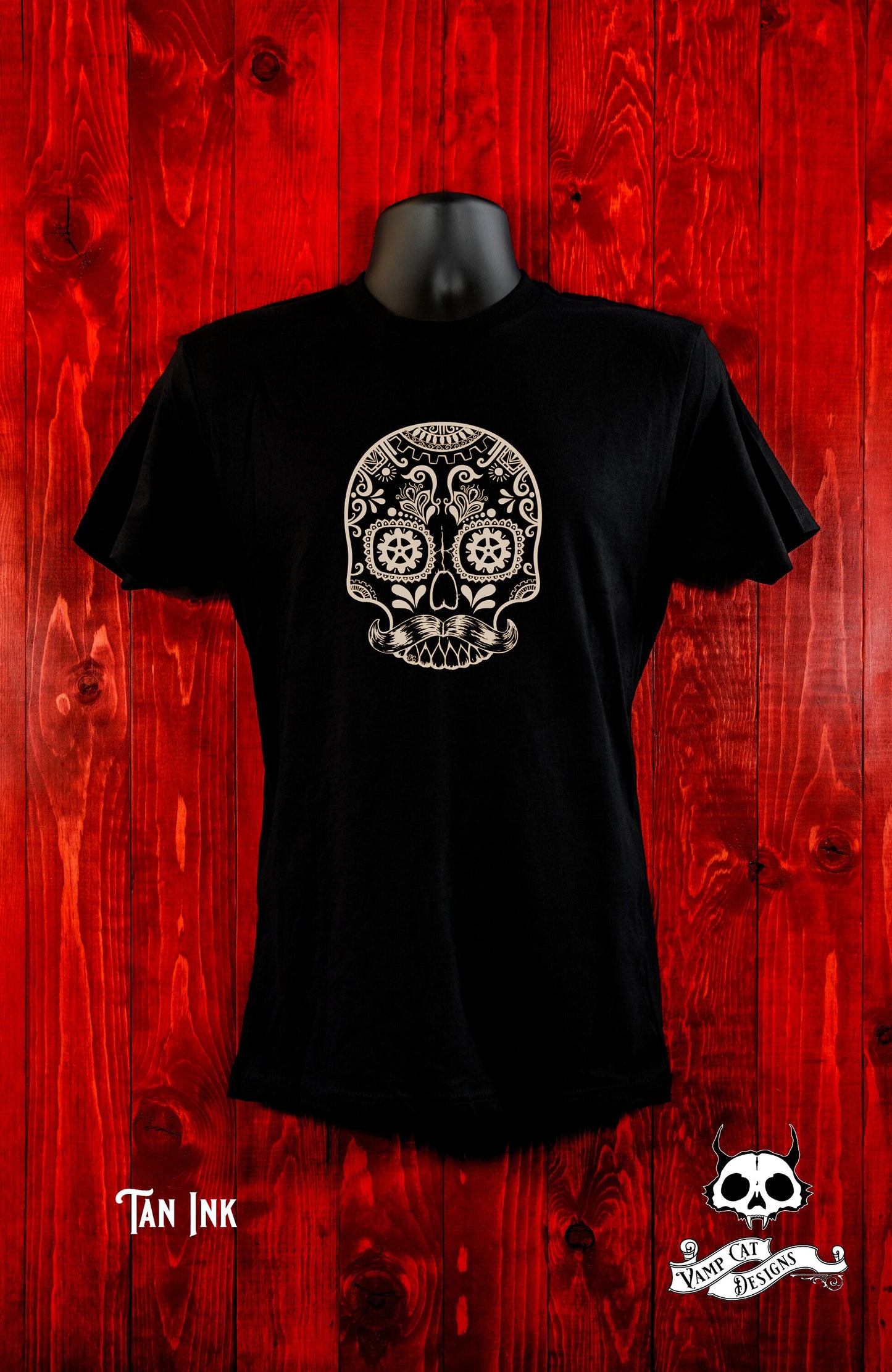 Steampunk Mustache Sugar Skull-Dia De Los Muertos-Unisex Jersey Tee-Men and Women's Tee-Calavera-Day of The Dead Skull Tee-Steampunk Style
