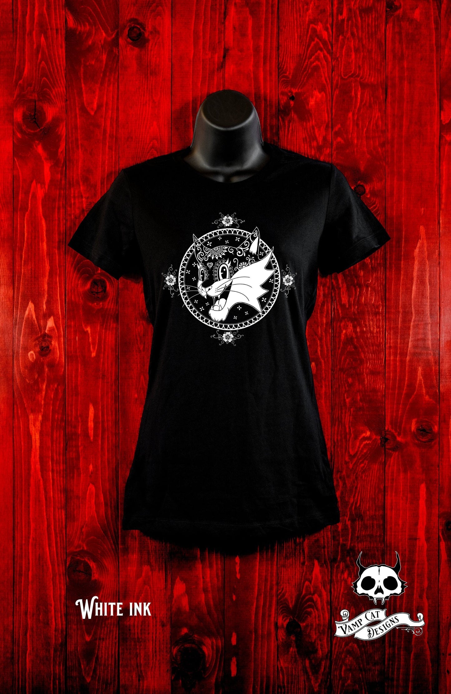 Dia De Los Muertos Shirt-Floral Vintage Cat-Mexican Art Designs-Women's Tee-Cat Apparel-Day of The Dead-Cat Lovers-Vintage Style Cat-Retro