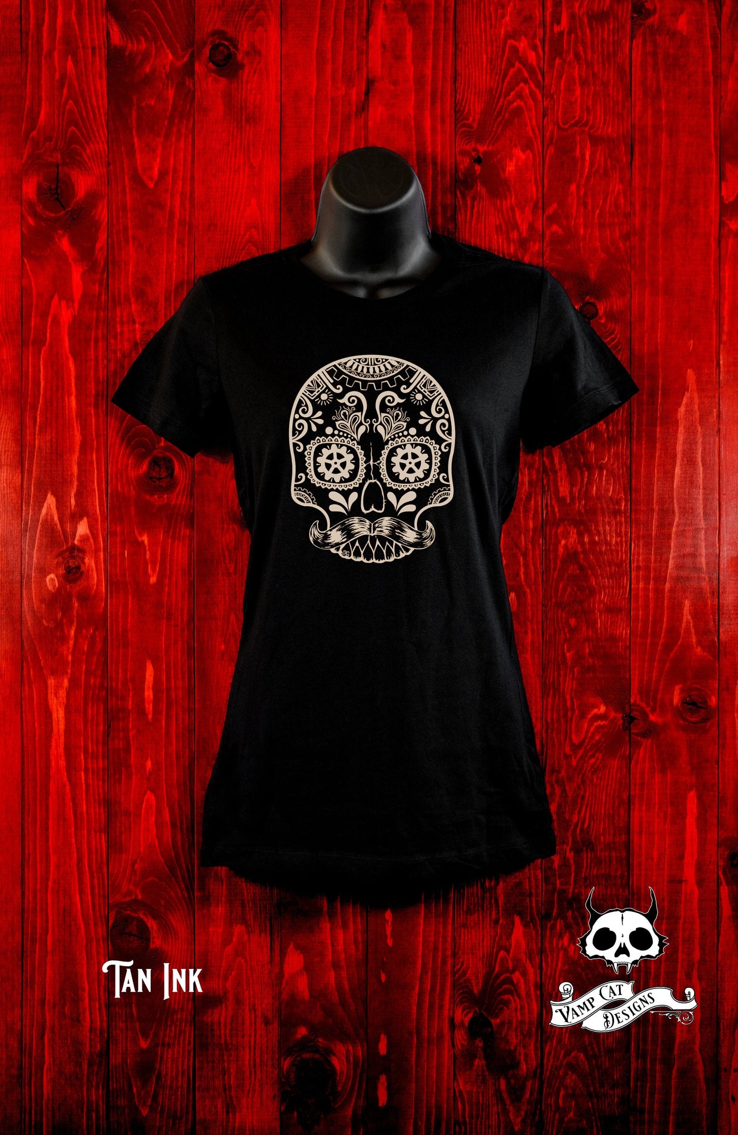 Dia De Los Muertos Shirt-Steampunk Mustache Sugar Skull-Women's Tee-Steampunk Skull-Illustration-Day of The Dead- Sugar Skull Tee-Calaveras