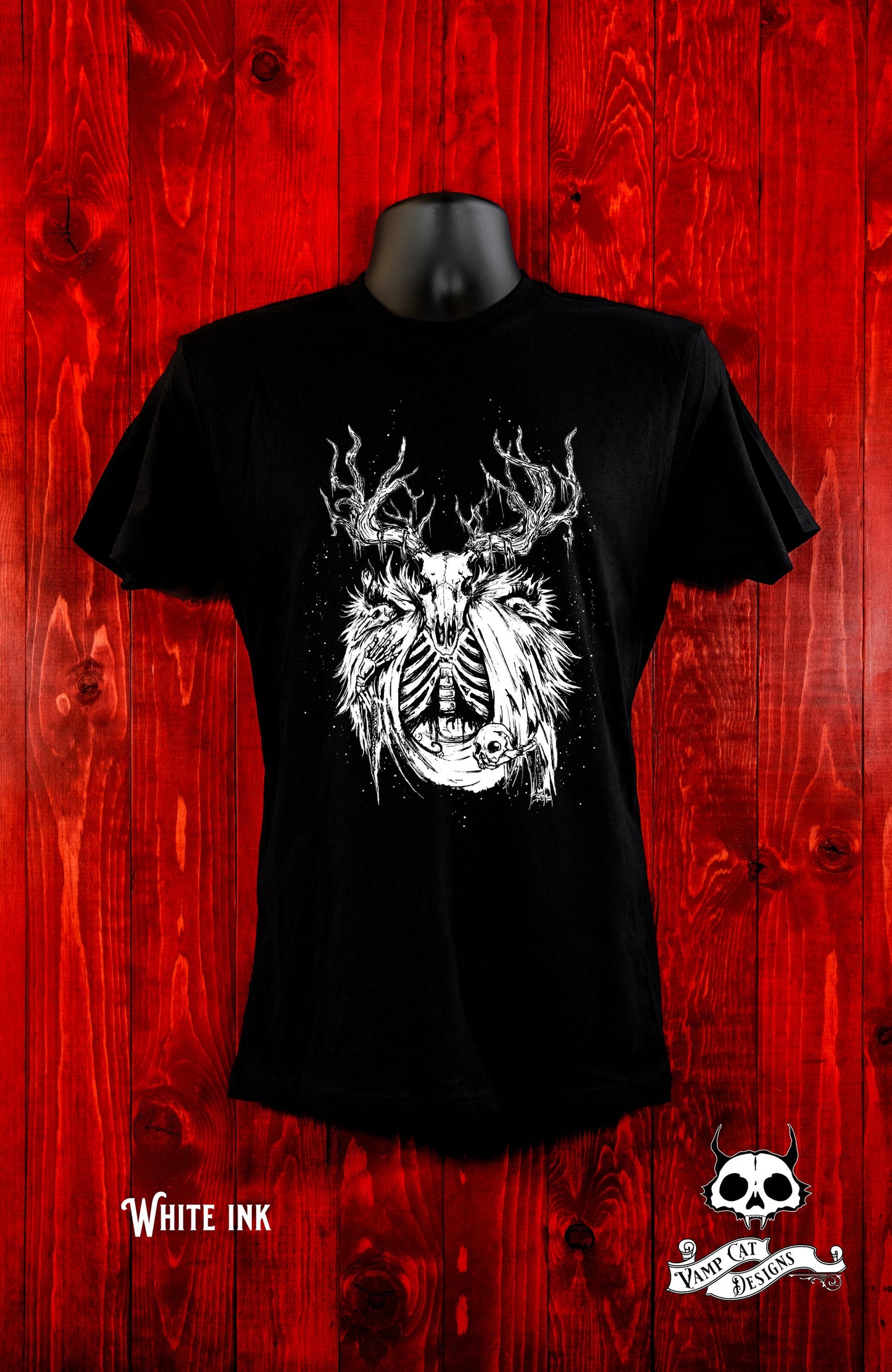 Necromancer-Unisex T-Shirt-Buck Skull-Illustration-Art Shirt-Witchy-Dark Apparel-Occult Tees-Men and Women-Gothic Tee-Magic-Animal Skull