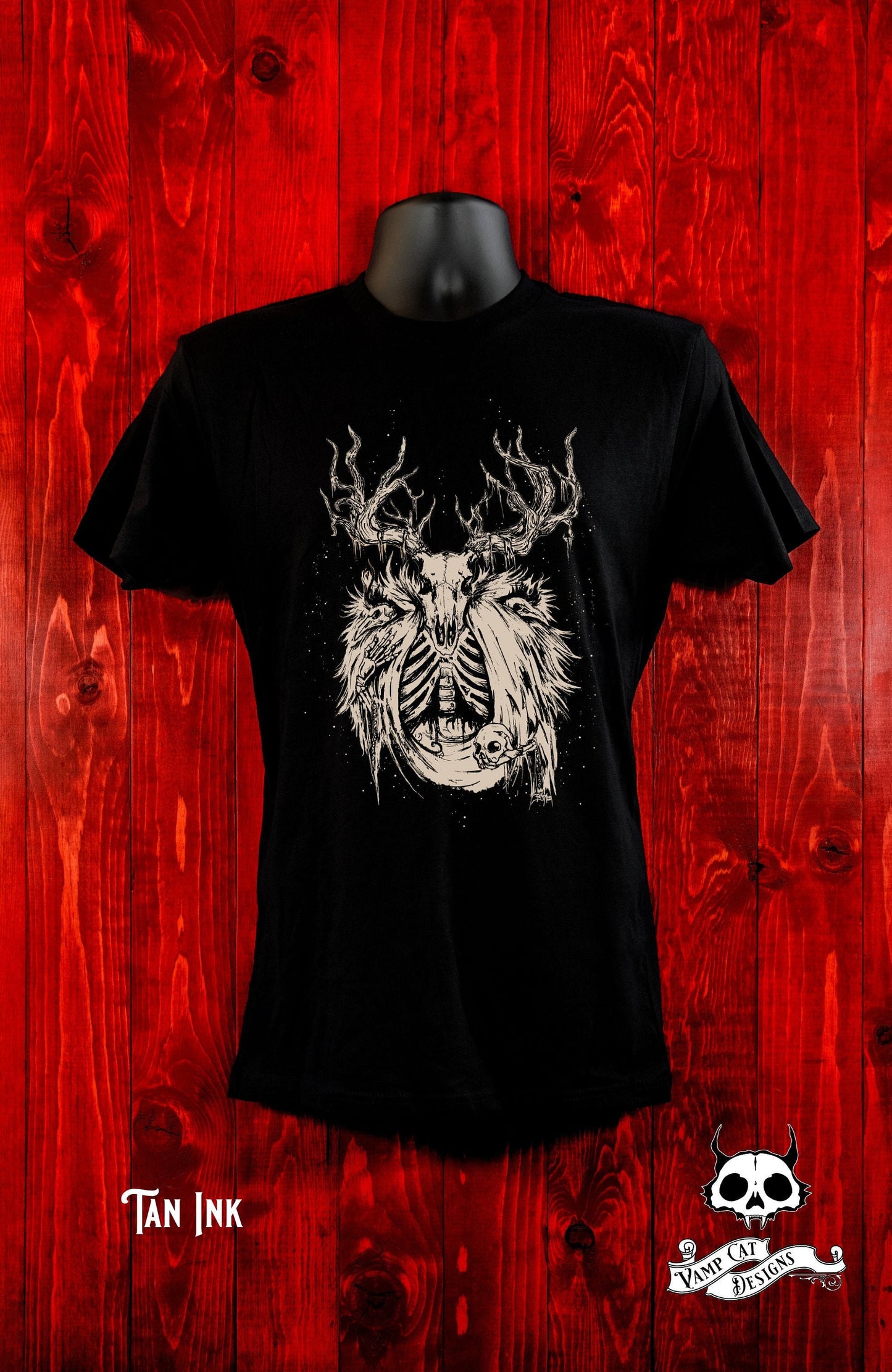Necromancer-Unisex T-Shirt-Buck Skull-Illustration-Art Shirt-Witchy-Dark Apparel-Occult Tees-Men and Women-Gothic Tee-Magic-Animal Skull