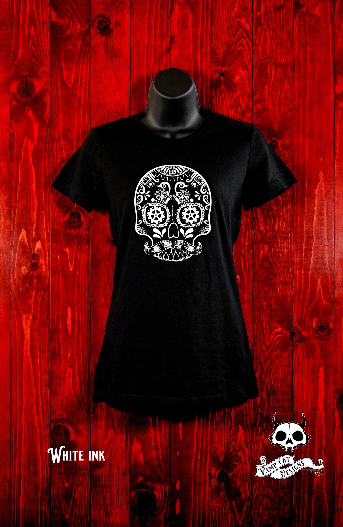 Dia De Los Muertos Shirt-Steampunk Mustache Sugar Skull-Women's Tee-Steampunk Skull-Illustration-Day of The Dead- Sugar Skull Tee-Calaveras