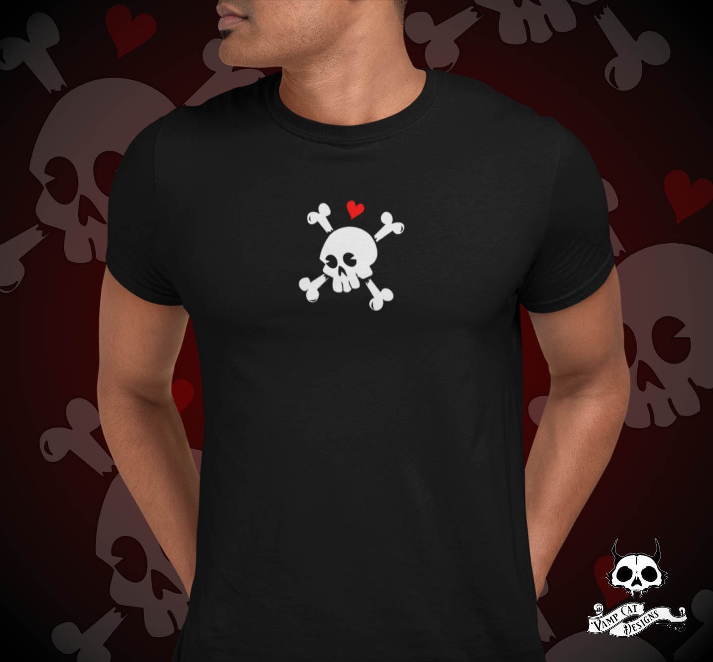 Vintage Skull And Crossbones Vinyl Design-Unisex T-Shirt-Love Shirt-Four Skull Designs-Couples Gifts-Skull & Crossbones-Minimal Design