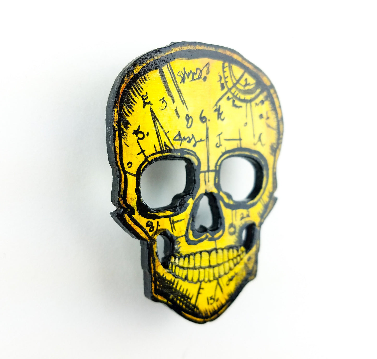 Anatomical Skull Wood Magnet-Hand Painted-Gothic Home Decor-Anatomy Gifts-Golden Skull-Home Office Decor-Kitchen Decor-Fridge Magnets-Skulls