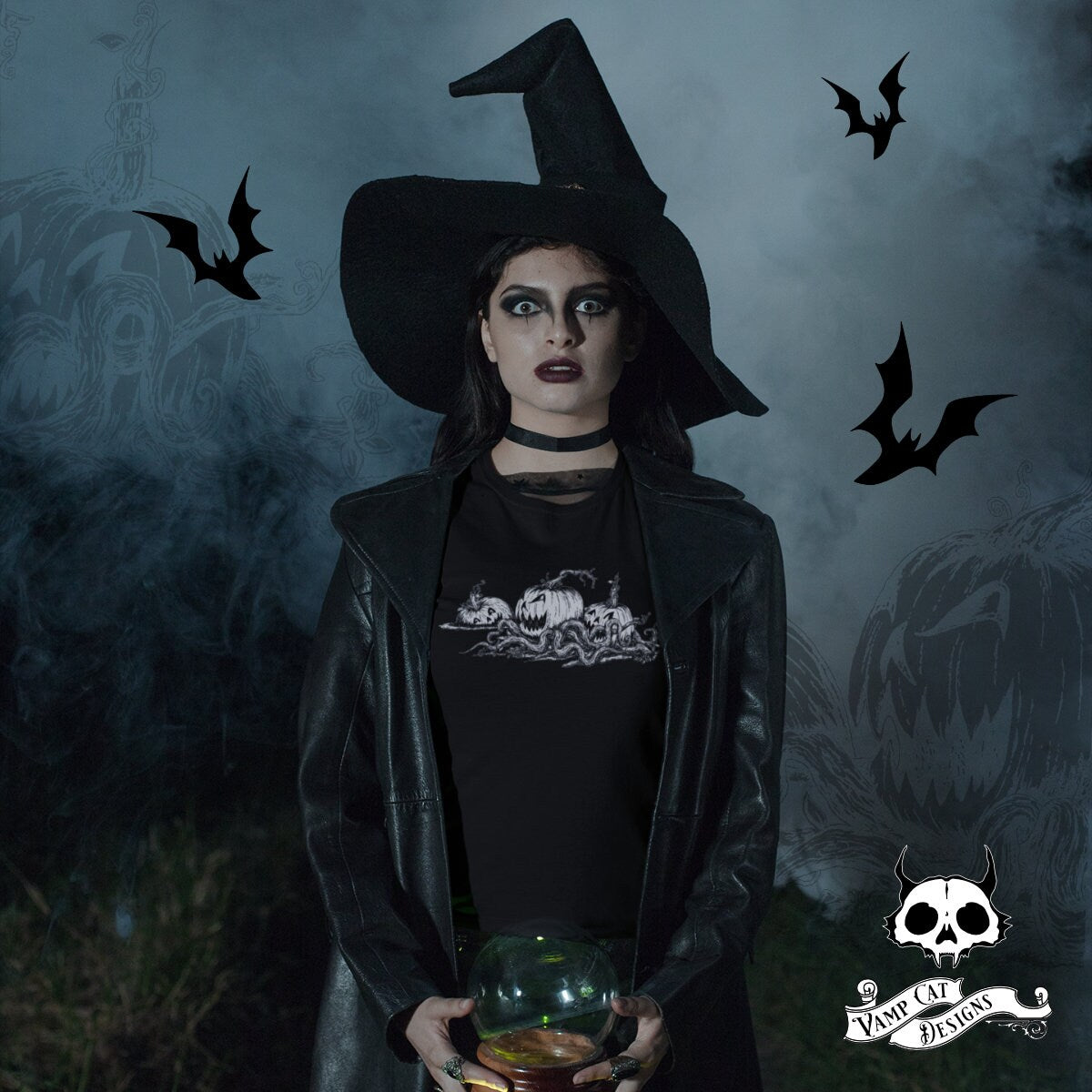 Jack O' Lanterns Alive-Women's Tee-Pumpkin Art-Dark Apparel-Halloween Tee-Gothic Tee-Scary Jack O' Lanterns-Halloween Art
