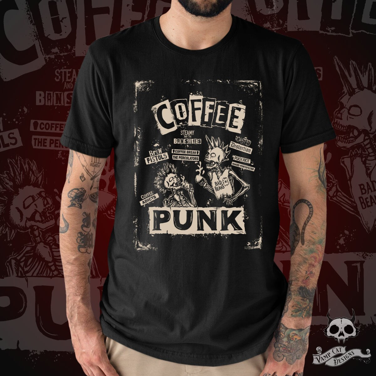 Coffee Punk T-Shirt Poster Style-Punk Bands Unisex Shirt-Coffee Lovers-Punk Lovers-Graphic Tee-Coffee Puns-Band Puns-Punk Tee-Graphic Tee