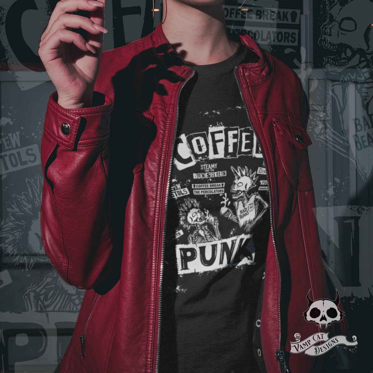 Coffee Punk T-Shirt Poster Style-Punk Bands Unisex Shirt-Coffee Lovers-Punk Lovers-Graphic Tee-Coffee Puns-Band Puns-Punk Tee-Graphic Tee