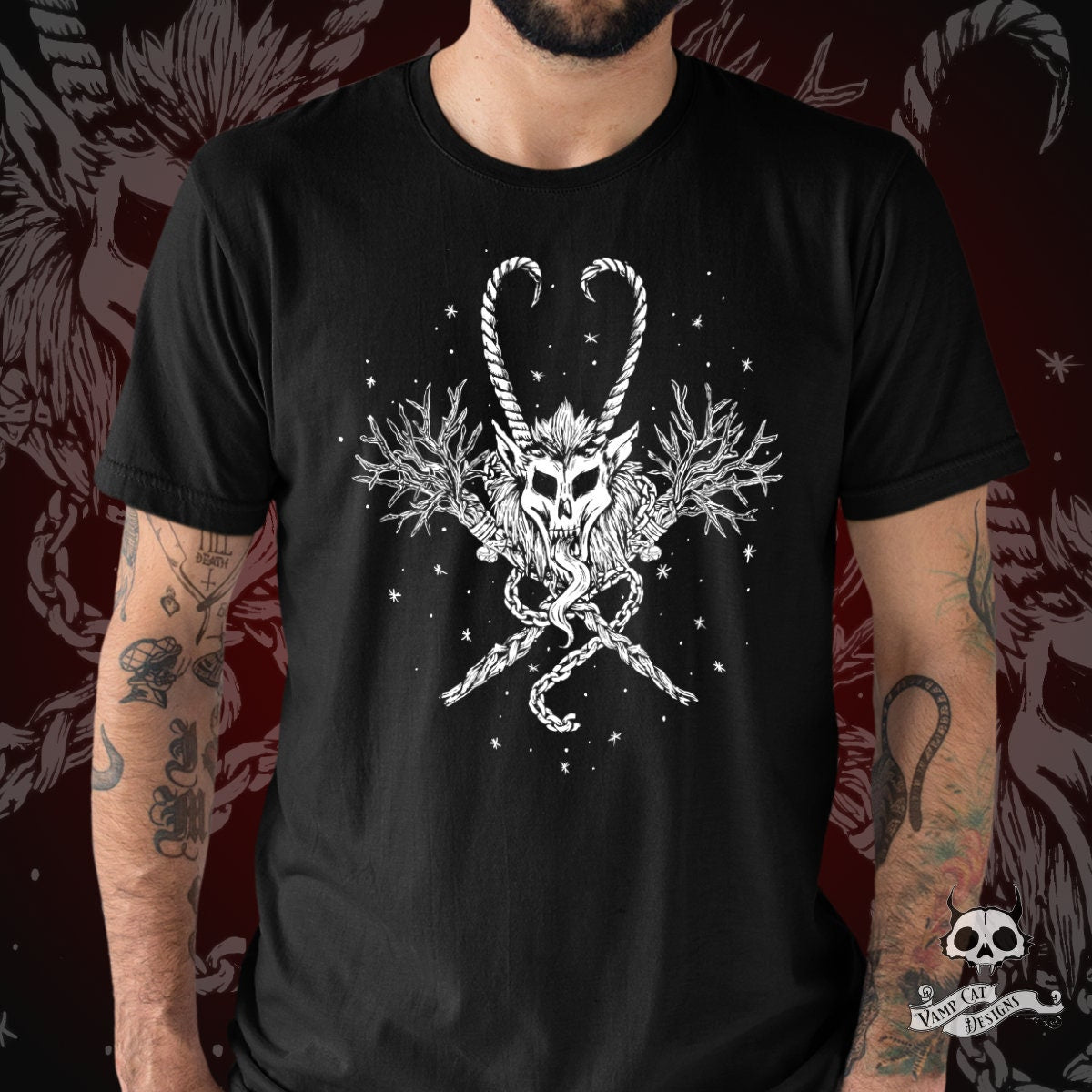 Krampus T-Shirt-Krampus Skull Emblem-Creepmas-Unisex Tee-Dark Holiday Art-Devil-Horror Krampus-Christmas-Graphic Tee-Original Illustration