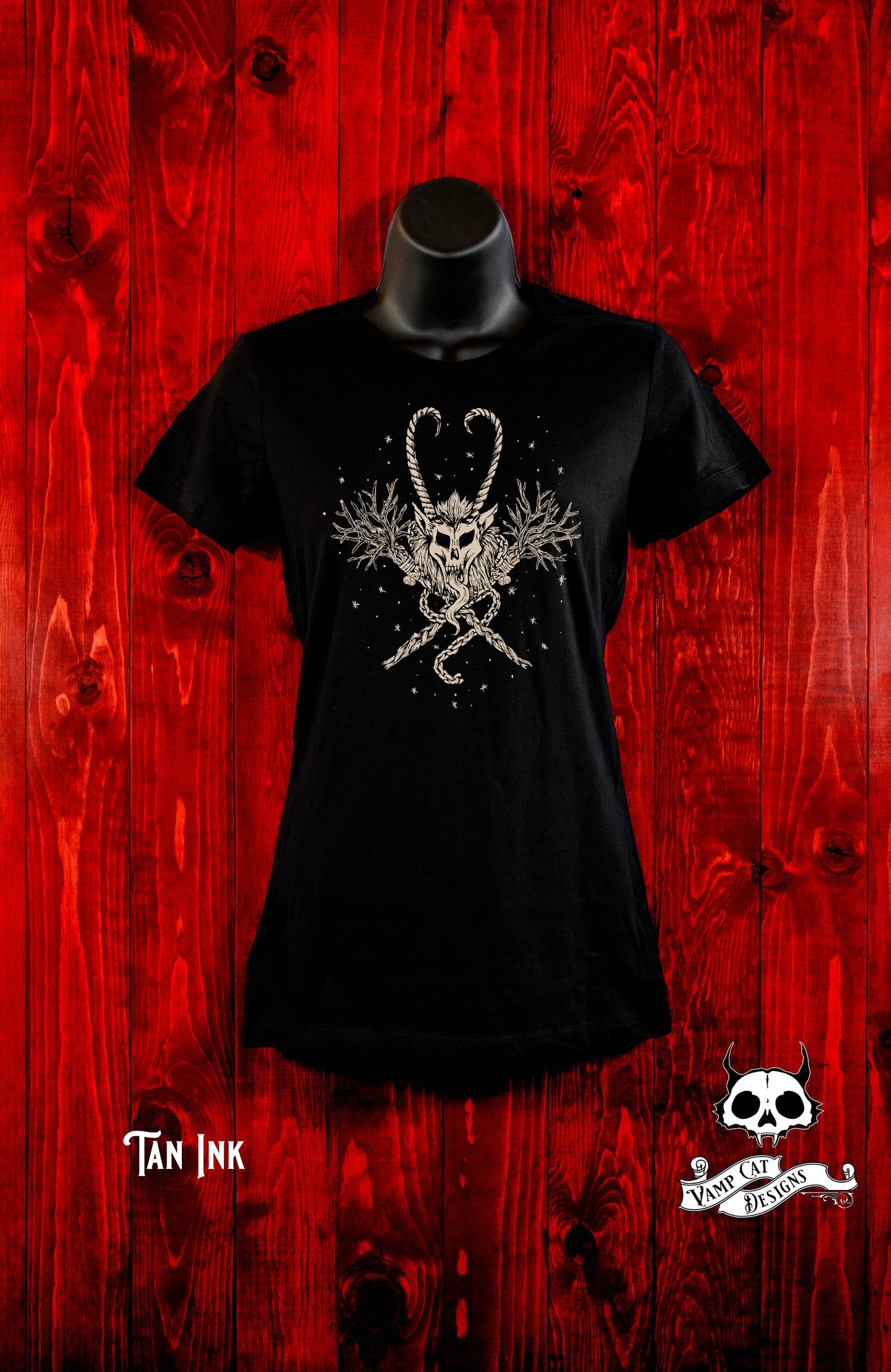 Krampus Women's T-Shirt-Krampus Skull Emblem-Creepmas-Dark Holiday Art-Devil-Horror Krampus-Christmas-Graphic Tee-Original Illustration