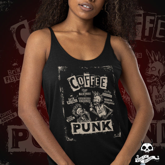 Coffee Punk Tank Top-Poster Style-Two color Options-Punk Rock Tee-Coffee Lovers Shirt-Band Puns Tee-Coffee Puns-Skeletons And Coffee Shirt