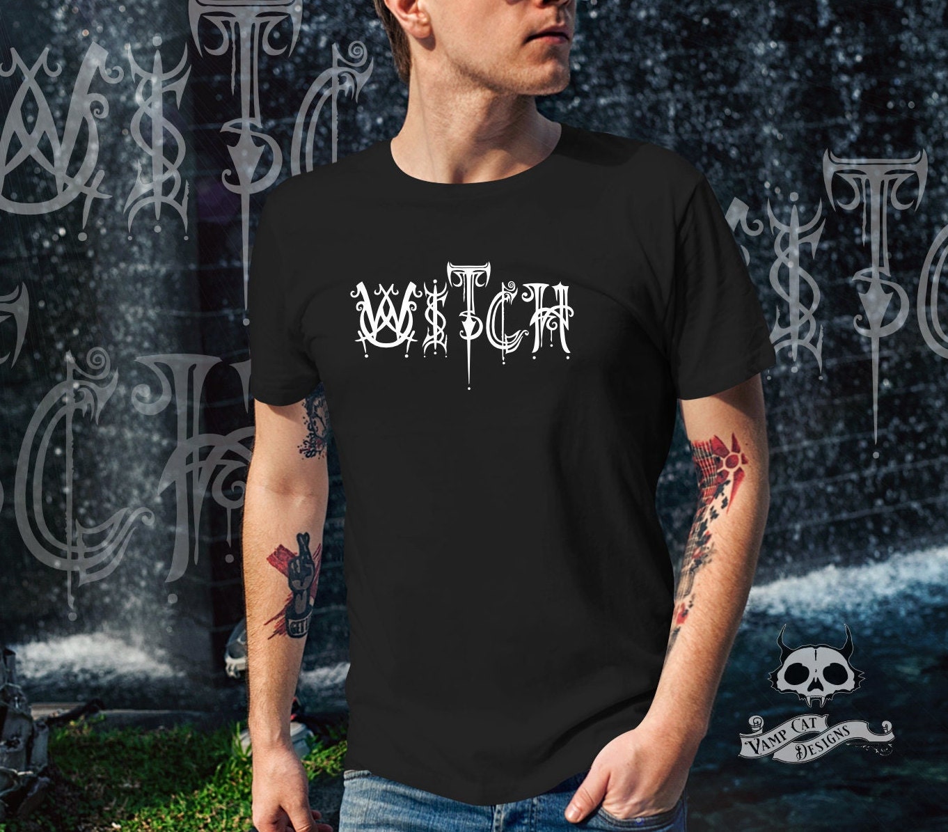 Witch Shirt-Unisex T-Shirt-Witch Word-Illustration-Hand Drawn Letters-Witchy-Dark Apparel-Occult Tees-Men and Women-Gothic Tee-Magic Crafts
