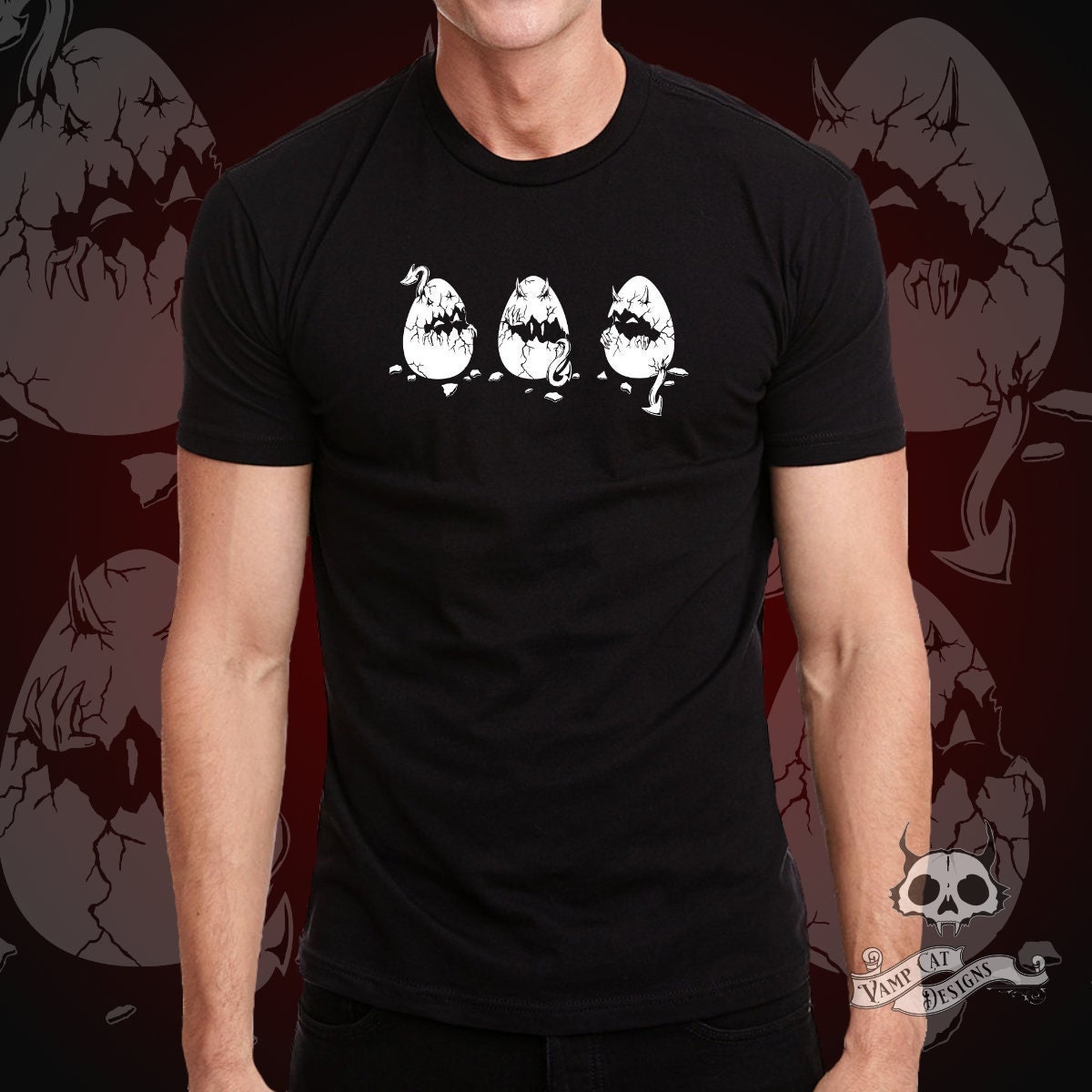 Deviled Eggs Unisex Tee-Funny Illustration-Little Devils-Gothic Art T-shirt-Egg Puns Tee-Hand Drawn Design-Cute Egg Art-Cartoons-Food Art