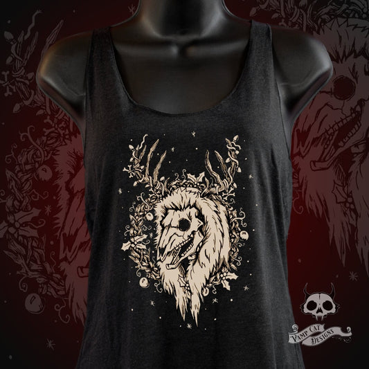 Yule Skull Deer Tank Top-Flowy-Witchy Christmas-Animal Skull Art-Christmas Shirt-Graphic Tee-Dark Holiday-Buck Skulls-Original Illustration