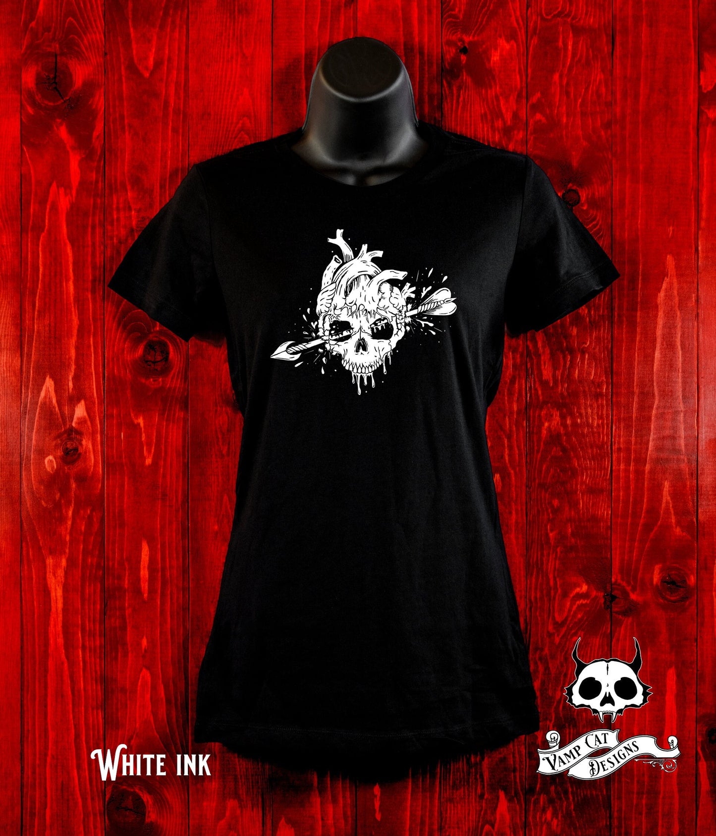 Anatomical Skull Heart T-shirt-Unisex And Women's Tees-Gothic Love Graphic Tee-Bloody Heart-Skulls And Love-Arrow Through The Heart Shirt