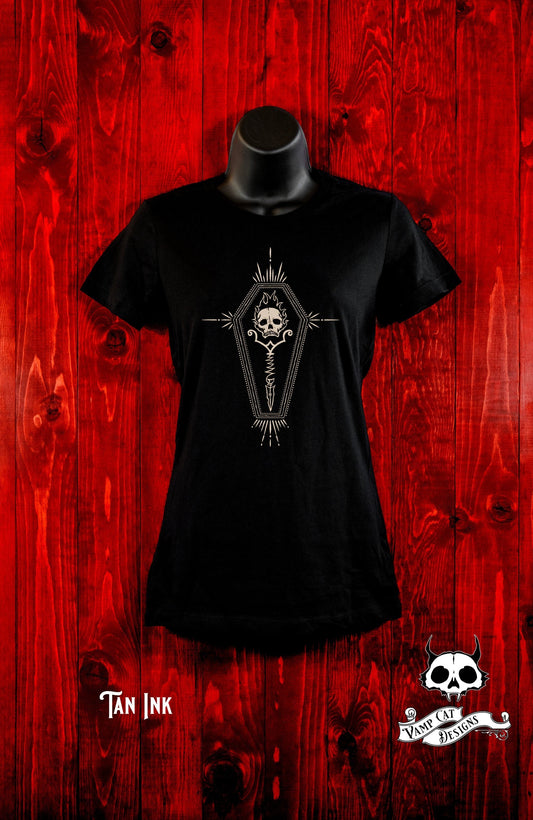 Eternal Flame-Women's Tee-Occult Art-Dark Apparel-Coffin Skull-Gothic Tee-Cryptic Art Tee-Skull Shirt-Skull Lovers-Witchy Shirt-Skull Fire