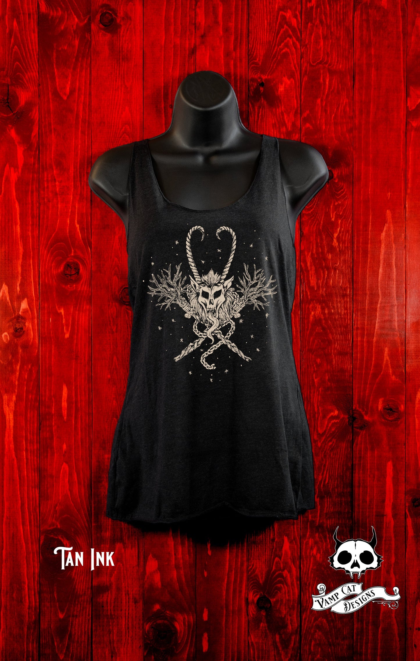 Krampus Tank Top-Krampus Skull Emblem-Creepmas-Dark Holiday Art-Devil-Horror Krampus-Christmas-Graphic Tee-Original Illustration-Flowy Tank