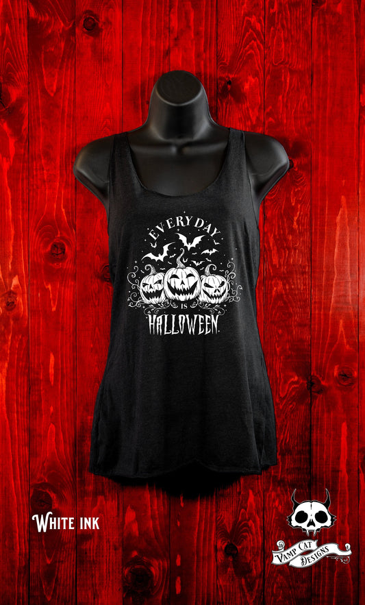 Everyday Is Halloween-Tank Top-Racer Back-Jack O' Lanterns And Bats-Halloween Shirt-Witchy-Halloween Apparel-Women's Top-Gothic