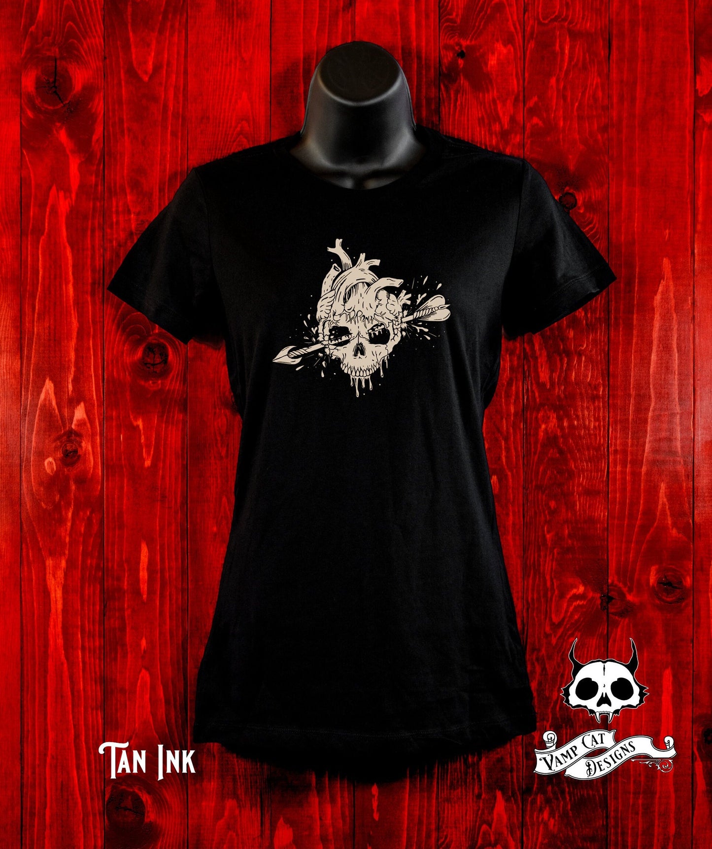 Anatomical Skull Heart T-shirt-Unisex And Women's Tees-Gothic Love Graphic Tee-Bloody Heart-Skulls And Love-Arrow Through The Heart Shirt
