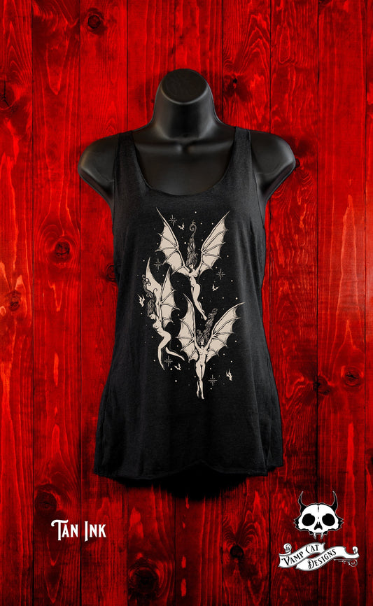 Flight Of The Succubus-Tank Top-Racer Back-Folklore Art-Witchy-Dark Apparel-Demon Girls-Women's Top-Gothic Art-Dark Apparel Art