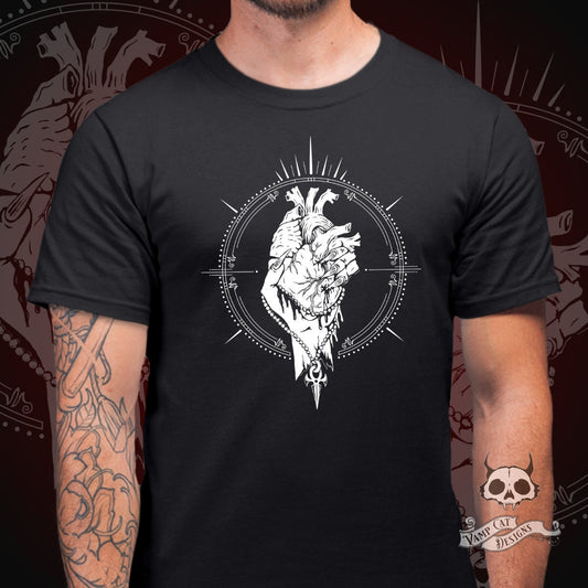 Vampire's Heart T-shirt-Unisex And Women's Tees-Vampire Love Graphic Tee-Bloody Heart Emblem-Hand Holding Heart Shirt-Vampire Art-Anatomical