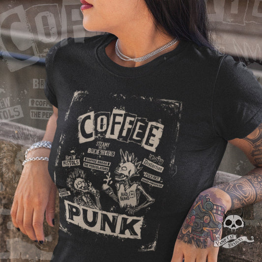 Coffee Punk T-Shirt Poster Style-Punk Bands Women's Shirt-Coffee Lovers-Punk Lovers-Graphic Tee-Coffee Puns-Band Puns-Punk Tee-Graphic Tee