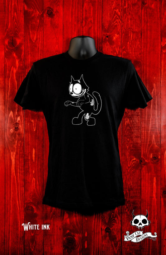Zombie Felix-Unisex Tee-Felix The Cat Fan Art-Dark Apparel-Men and Women's Tee-Gothic Tee-Zombie Shirt-Vintage Cat-Zombie Cat
