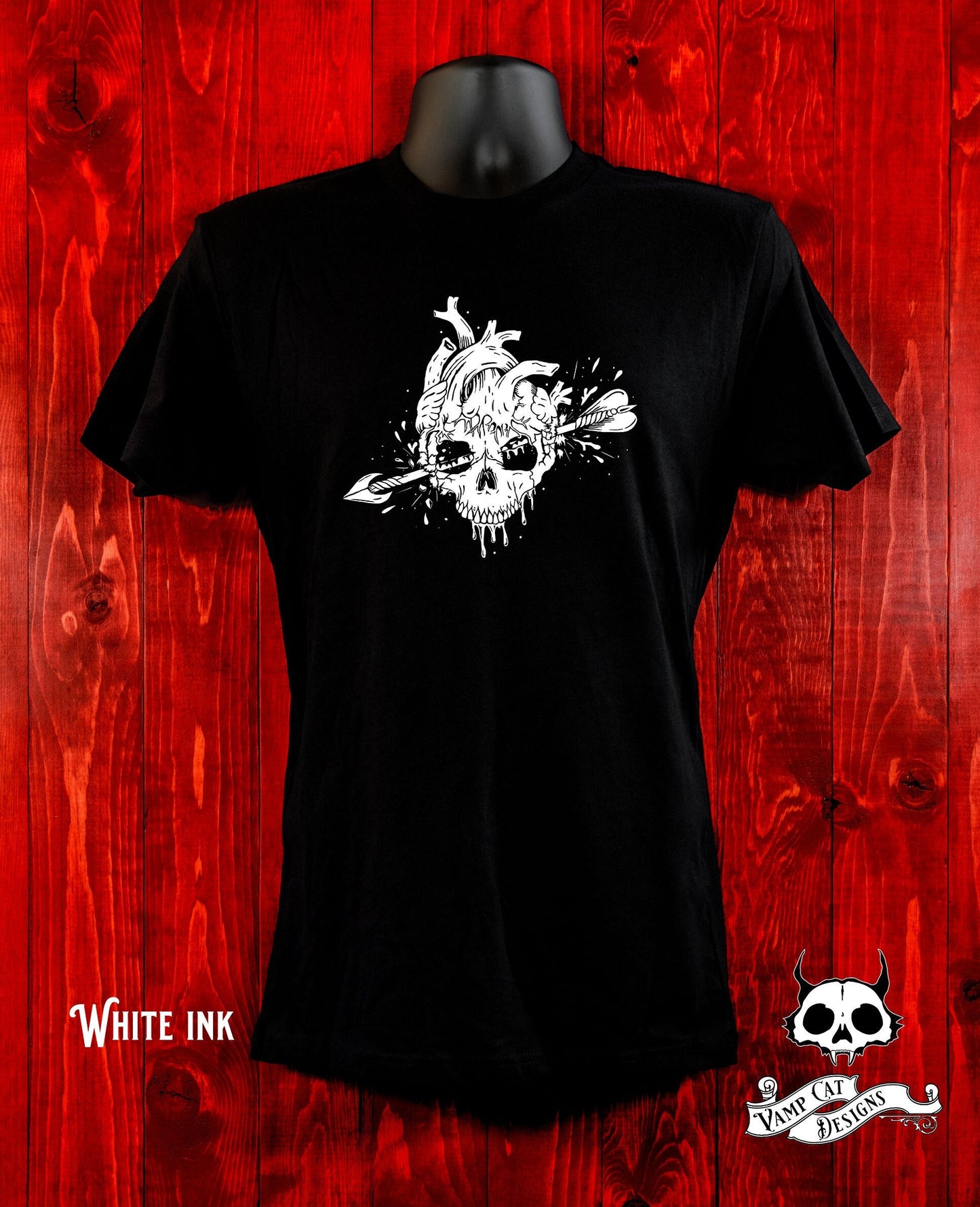 Anatomical Skull Heart T-shirt-Unisex And Women's Tees-Gothic Love Graphic Tee-Bloody Heart-Skulls And Love-Arrow Through The Heart Shirt
