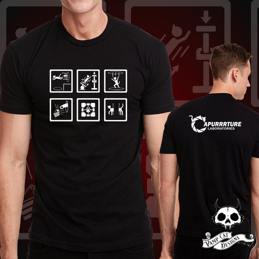 Apurrrture Laboratories Cat Portal Unisex T-Shirt-Portal Game Fan Art-Cat Lovers-Men And Women's Tees-Gamer Shirt-Soft Print-Cat Art Shirt
