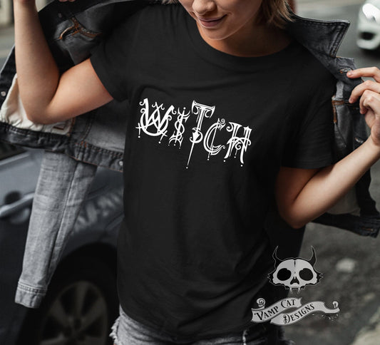 Witch Shirt-Women's Tee-Witch Word-Illustration-Hand Drawn Letters-Witchy-Dark Apparel-Occult Tees-Witch Gothic Tee-Magic Crafts-Word Shirts