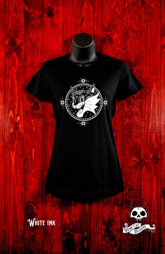 Dia De Los Muertos Shirt-Floral Vintage Cat-Mexican Art Designs-Women's Tee-Cat Apparel-Day of The Dead-Cat Lovers-Vintage Style Cat-Retro