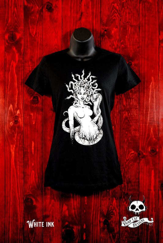 Medusa-Women's Tee-Illustration-Art T-shirt-Women's Clothing-Snake Woman-Gothic Apparel-Mythical Creature-Snakes-Monsters-Greek Art-Gifts