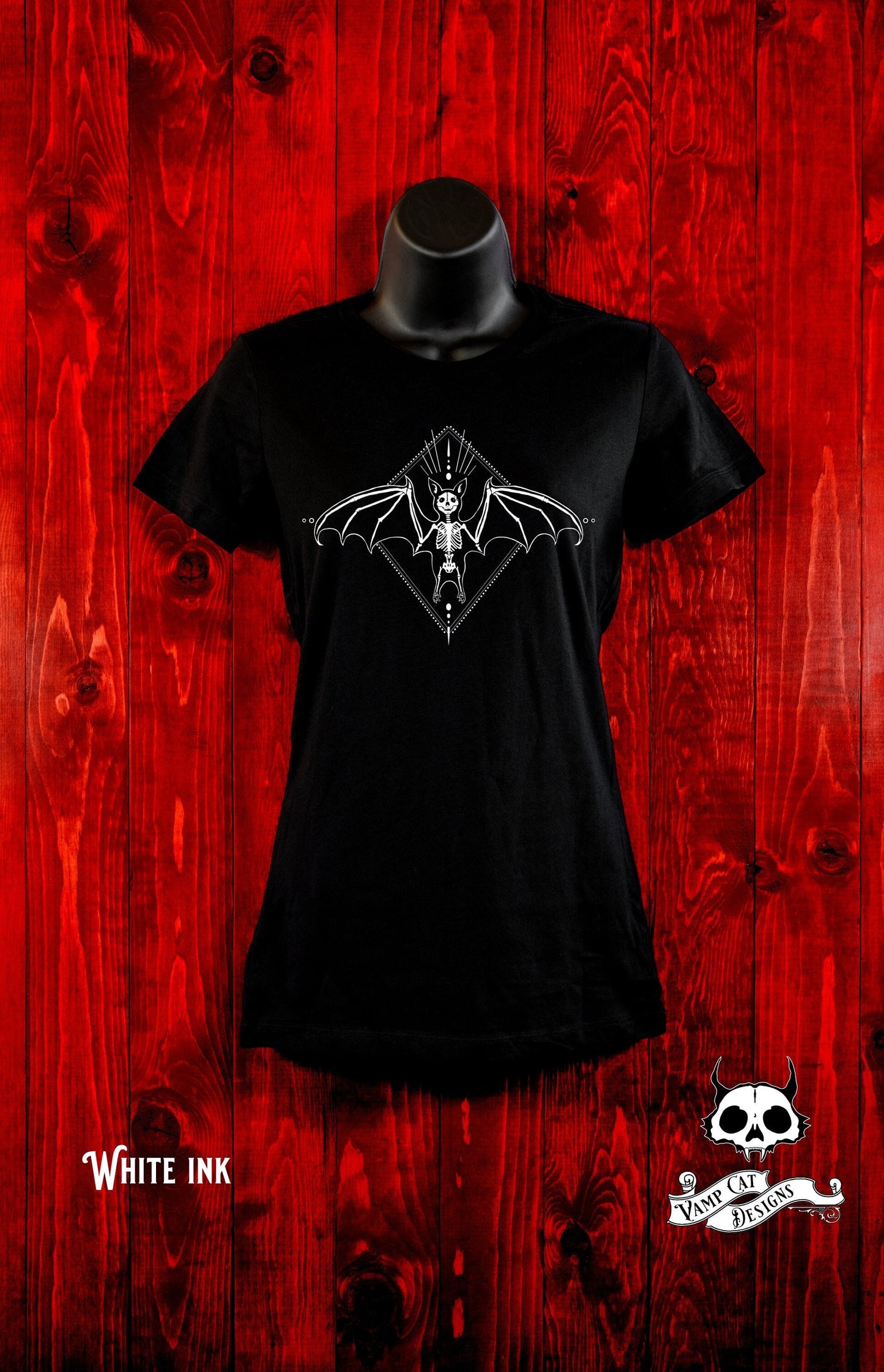 Skeleton Bat-Women's T-Shirt-Winged Creature Illustration-Halloween Tee-Witchy-Dark Apparel-Occult Top-Women's Top-Gothic Art-Bats And Bones