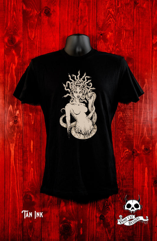 Medusa-Unisex Jersey Tee-Men And Women-Art-Snake Woman-Gothic Apparel- Mythical Creature-Unisex Shirt-Snakes-Illustration-Greek Monsters