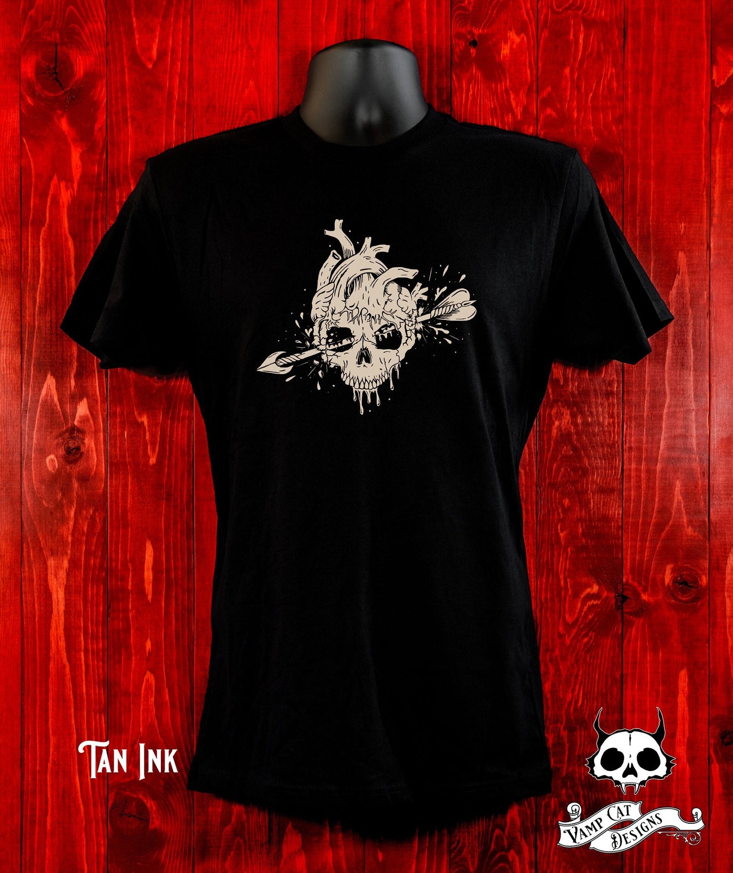 Anatomical Skull Heart T-shirt-Unisex And Women's Tees-Gothic Love Graphic Tee-Bloody Heart-Skulls And Love-Arrow Through The Heart Shirt