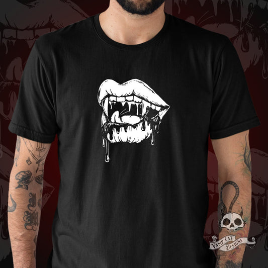 Vampire Bloody Lips T-shirt-Unisex And Women's Tees-Vampire Graphic Art Shirt-Lust-Vampire Bloody Art-Vampire Shirt-Fangs-Gothic Tee-Love