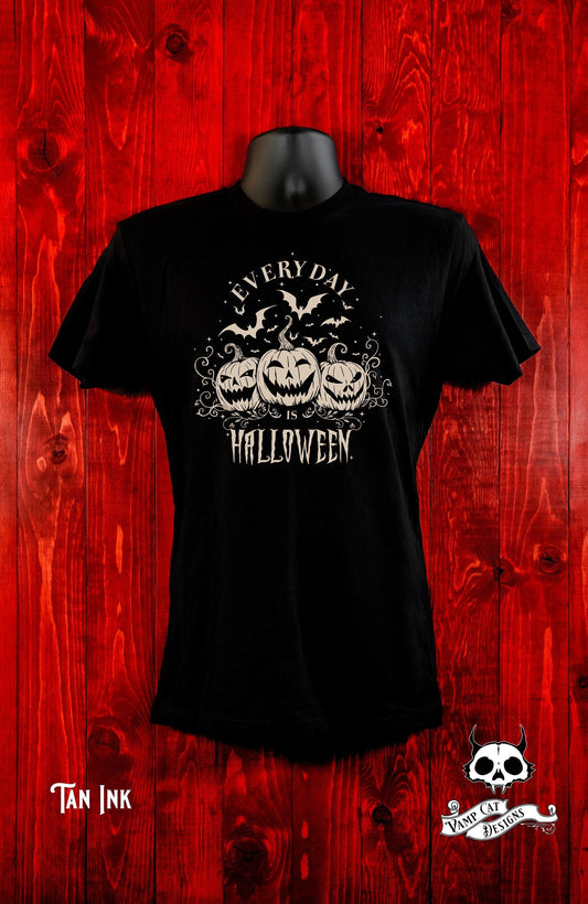 Everyday Is Halloween-Unisex Jersey Tee-Halloween Art Apparel-Halloween Tee-Men and Women-Gothic-Jack O' Lanterns And Bats T-Shirt