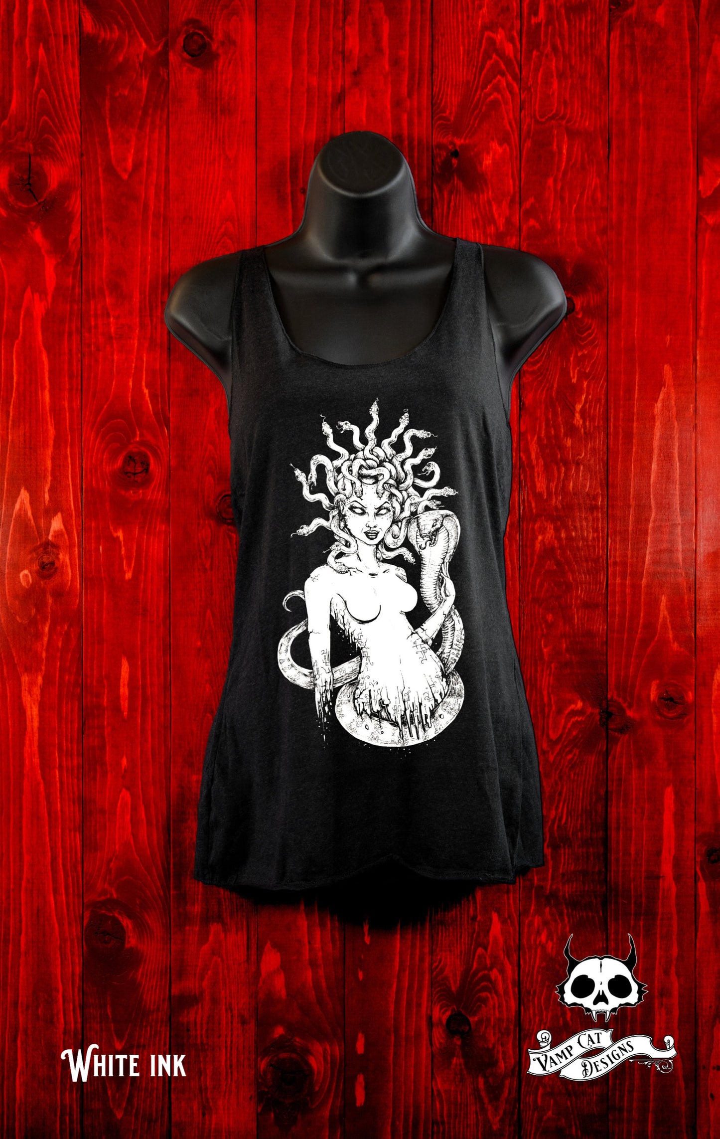Medusa-Tank Top-Racer Back-Art T-shirt-Flowy Tank-Snake Woman-Gothic Apparel- Mythical Creature-Snakes-Illustration-Monsters-Greek Art