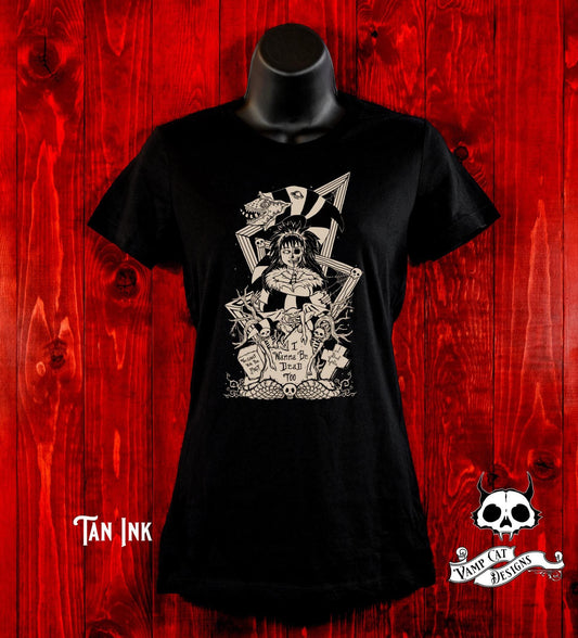 Lydia-T-Shirt-Dead Lydia-Women's Tee-Movie Fan Art-Hand Drawn-Dark Art-Sandworm Art-Ghost Girl-Slim  Women's Shirt-Gothic Art-80s Movie